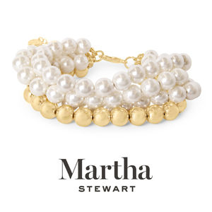 Martha Stewart Four Strand Pearl and Gold Ball Bracelet, 7 Inches For Women